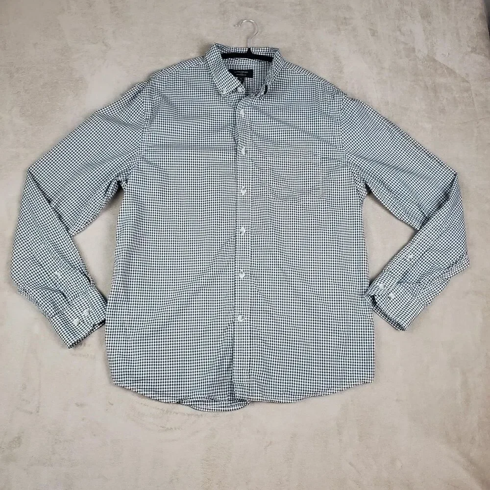 Banana Republic Shirt Mens Large Gray Check Untucked Fit Button Down Casual